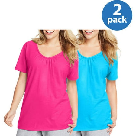 Just My Size Women;s Plus-Size Slub Shirred V-Neck- 2-pack Value Bundle