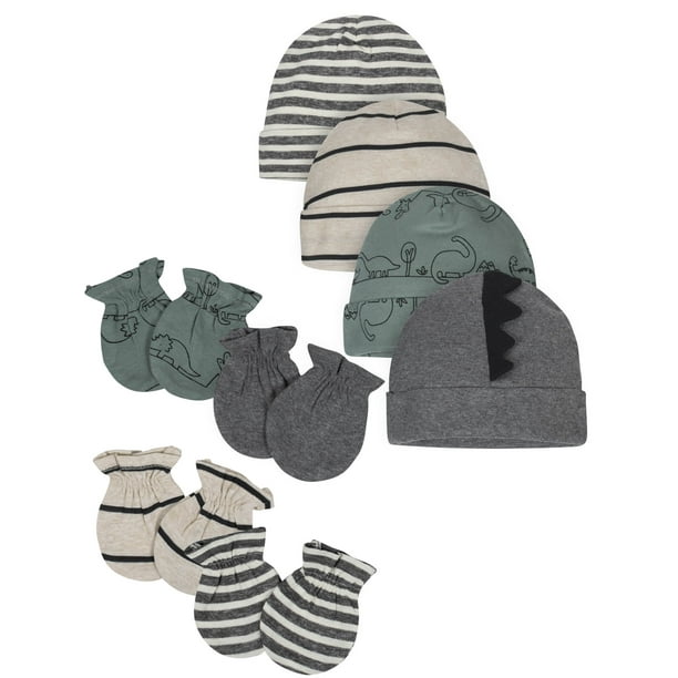 Gerber Organic Baby Boy Mittens and Caps Bundle, 8Piece