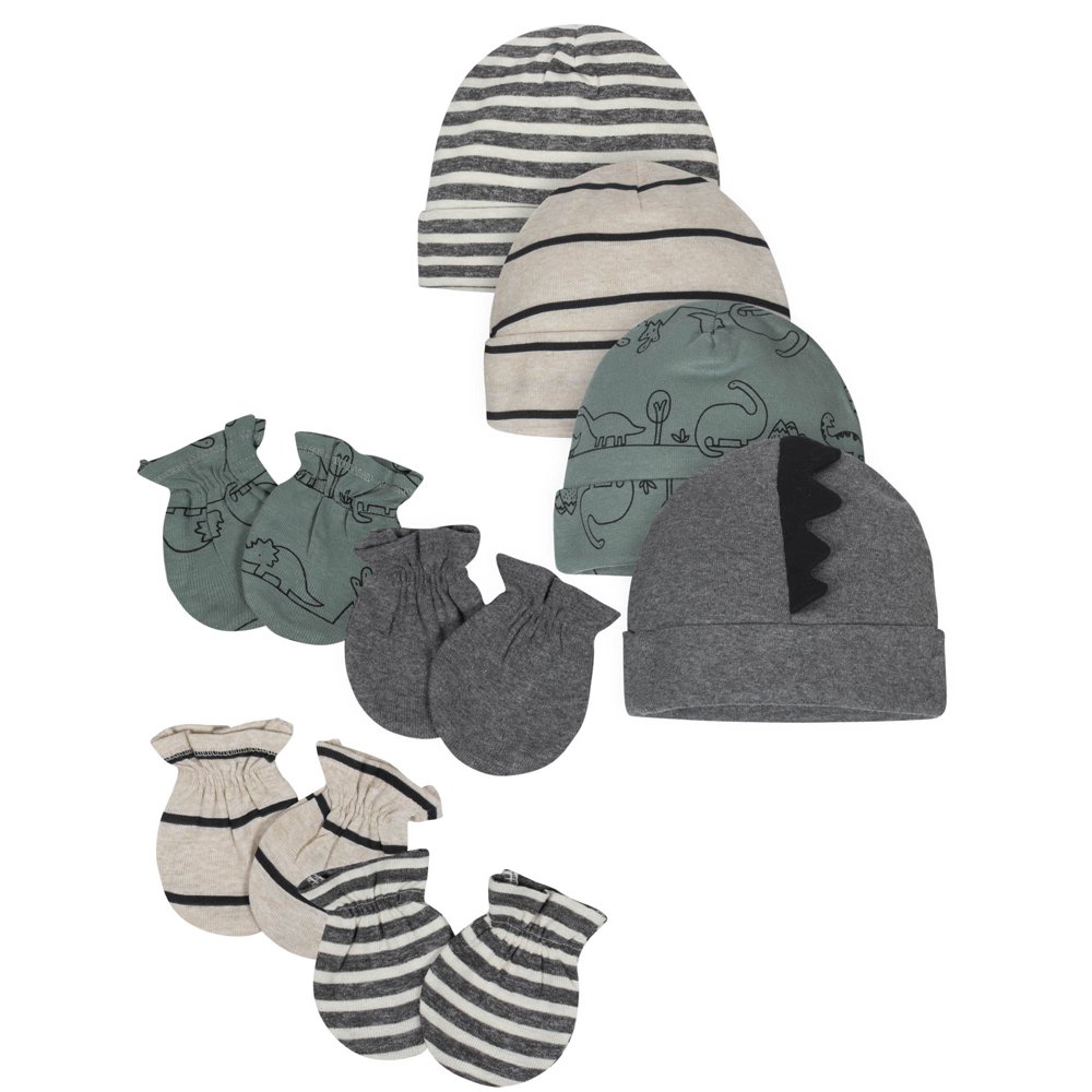 Gerber Gerber Organic Baby Boy Mittens and Caps Bundle, 8Piece