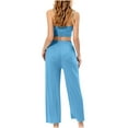 thumbnail image 4 of REORIAFEE Casual Two Pieces Suit Matching Women Plus Size Travel Outfit Women's Fashion Sexy Summer Casual Sleeveless V Neck Blouses Trousers Two Piece Set Sky Blue XL, 4 of 9