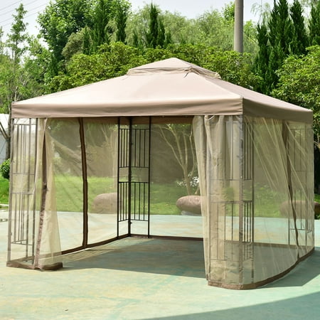 canopy gazebo outdoor shelter patio tent garden awning costway x10 10x10 dark brown shelters topsdecor