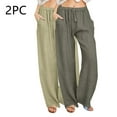 thumbnail image 2 of Enjoytime 2 Pack Womens Work Pants Solid Color Drawstring Elastic Waist Wide Leg Pants Lounge Workout Trousers with Pockets Business Casual Plus Size Clothes Green M, 2 of 8