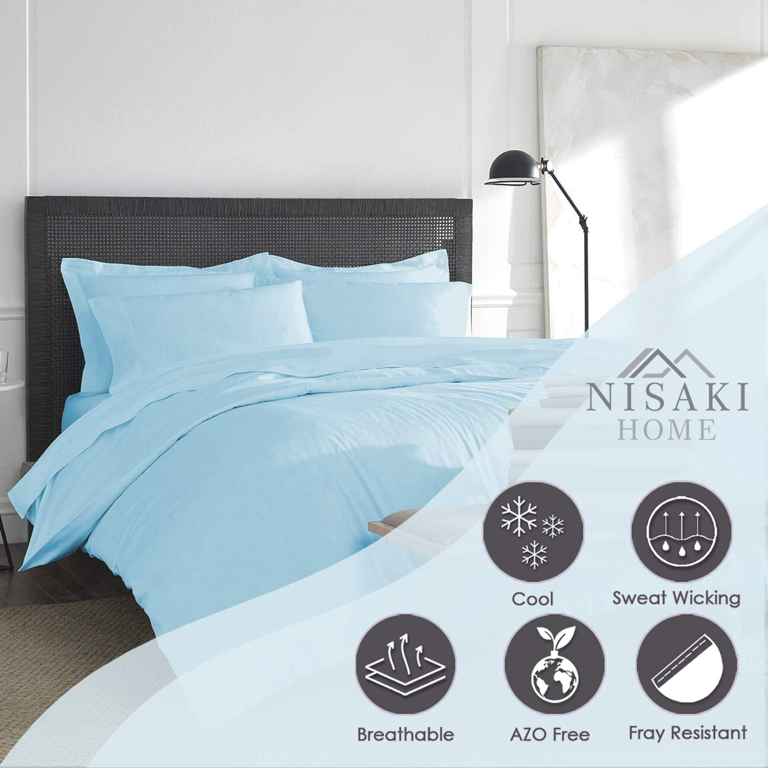 Nisaki Cotton Queen Duvet Cover Blue Fog, 100% Long Staple Combed Cotton Comforter Cover Queen Size with Hidden Button Closure (Queen Quilt Bedding Set)