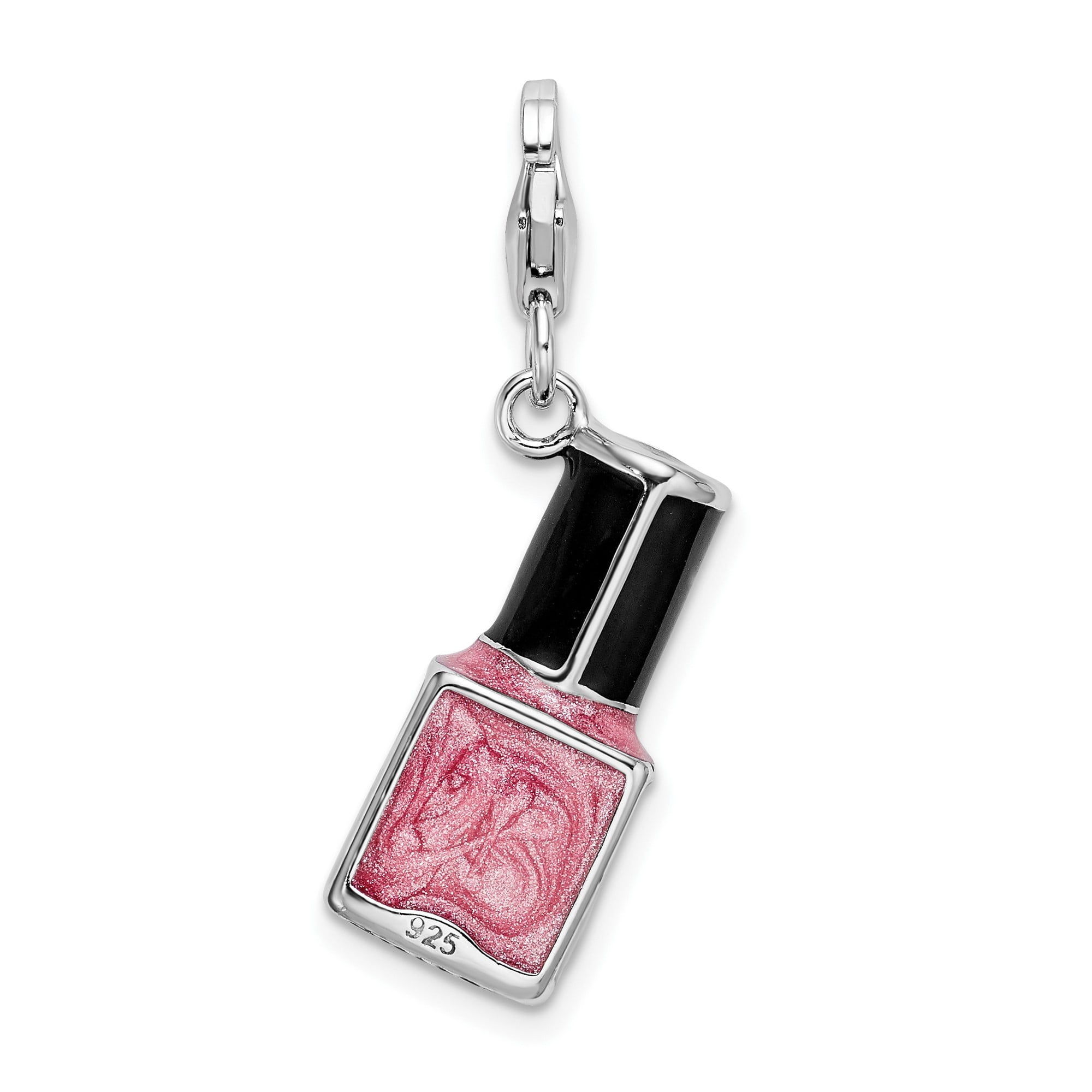 Sterling Silver Pink Nail Polish Charm with Enamel for Women, Beauty Symbol Pendant or Bracelet Accessory, Fashion Jewelry Trendy Style