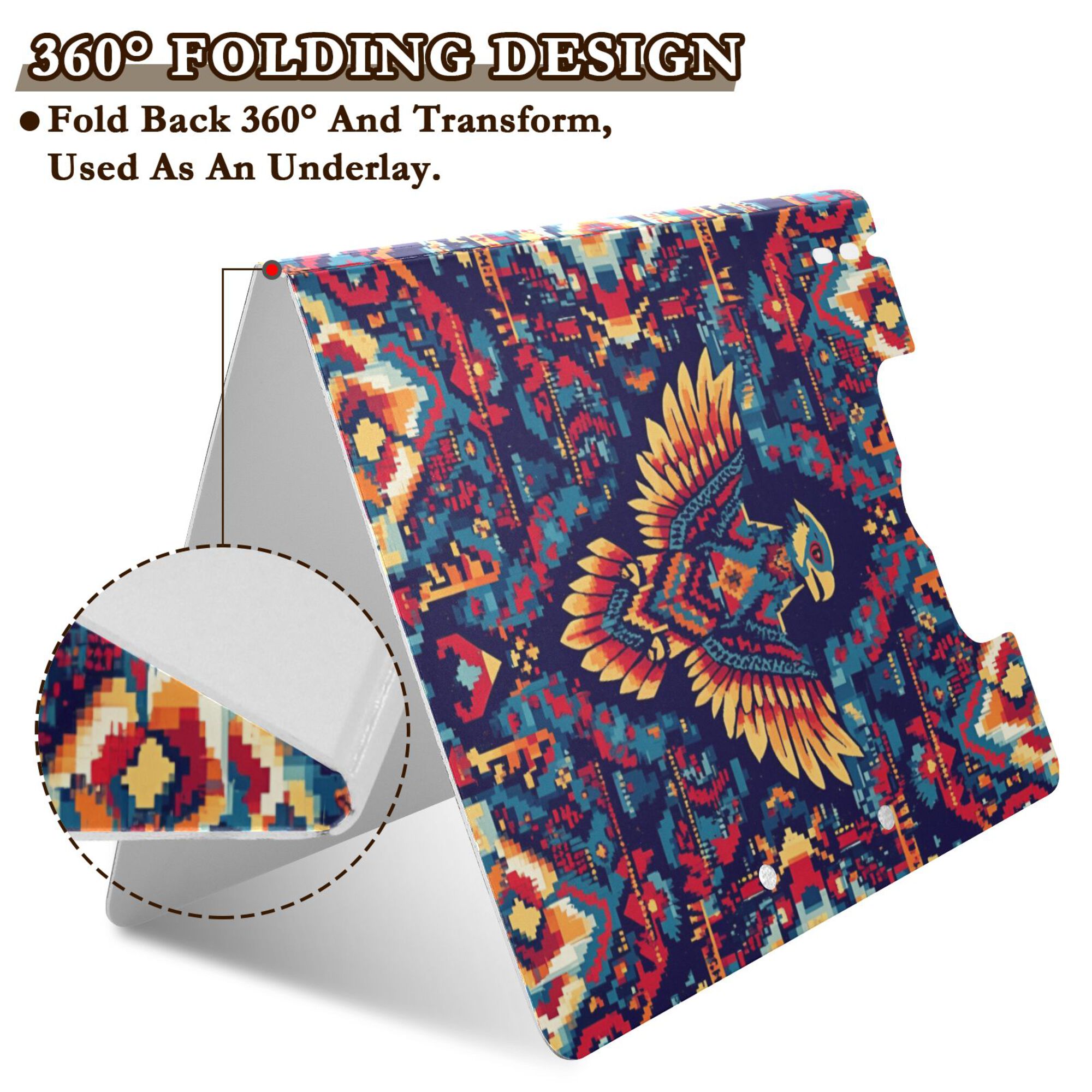 FORMRS A4 Clipboard Folder with Pen Holder Horizontal Foldable School Office Binder, Geometric Eagle