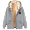thumbnail image 4 of Women's Christmas Jackets Hooded Front Zipper Print Cardigan Sherpa Lined Velvet Thermal Winter Outwear With Pockets (3XL, Gray-A), 4 of 8