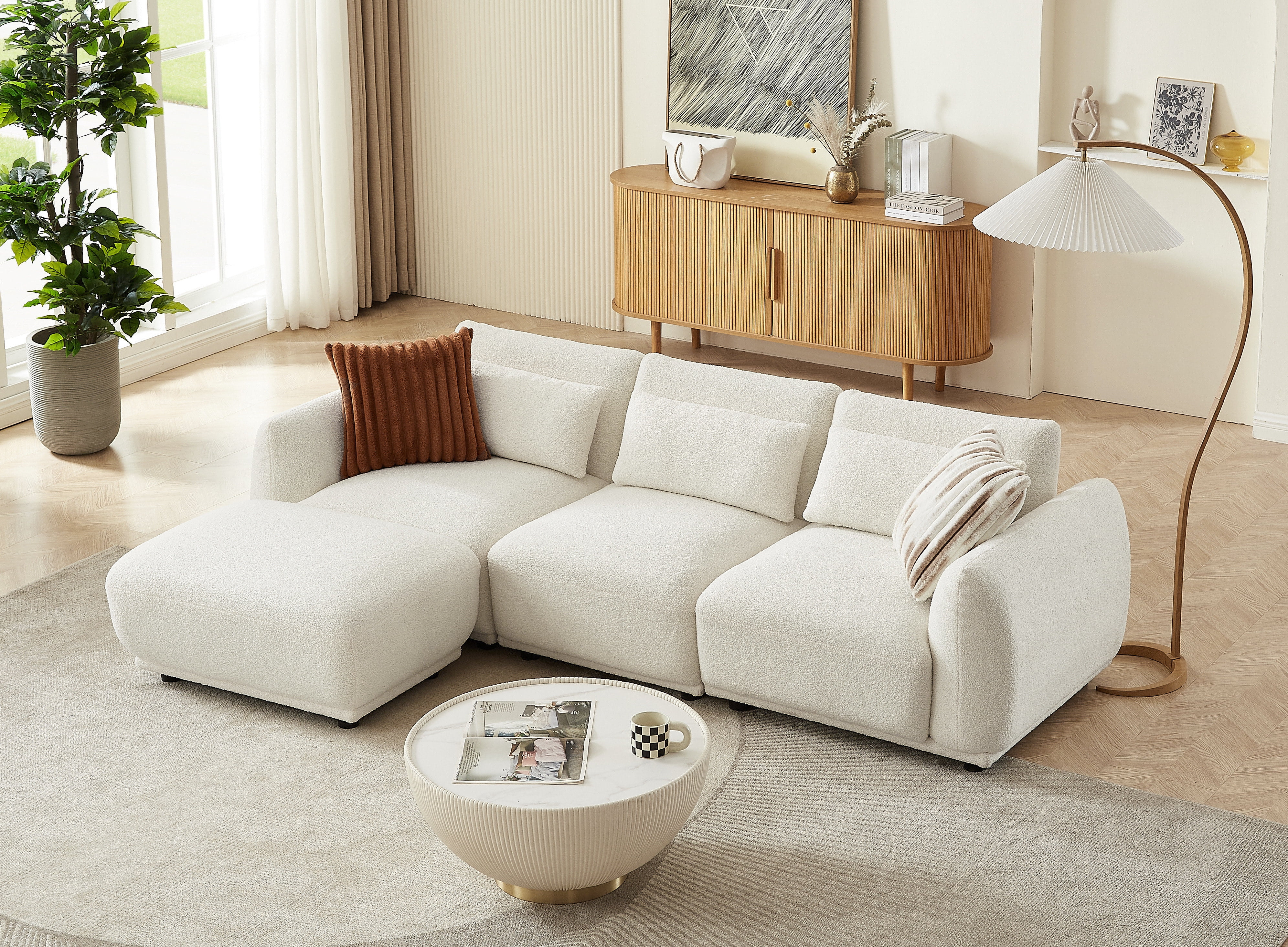 L Shaped Modular Sectional Couch with Removable Ottoman, Convertible Cloud Sofa for Living Room,Comfort Small Couch for Small Spaces(3 Set + 1 Ottomans - White)
