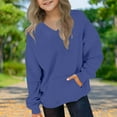 thumbnail image 2 of Boys Girls V-Neck Sweatshirt with Pocket, Kids Long Sleeve Thin Fleece Pullover Tops for Sports Casual Boy Sweatshirt Oversized Blue 2Y, 2 of 8