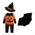 thumbnail image 3 of WIBACKER 4PCS Infant Halloween Baby Girls Boys Pumpkin Outfit Top + Pants + Wizard Hat + Bat Cape, Halloween Cosplay Costumes, 3 of 14