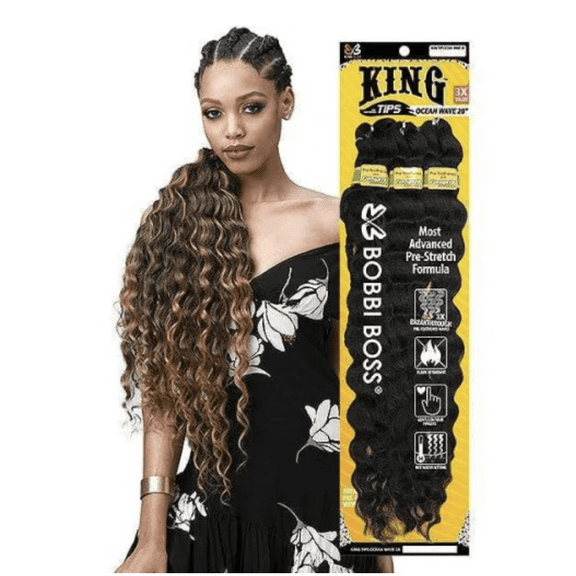 Bobbi Boss King Tips Synthetic Hair Braids Pre-Feathered Ocean Wave 28" 3x (COLOR#1)
