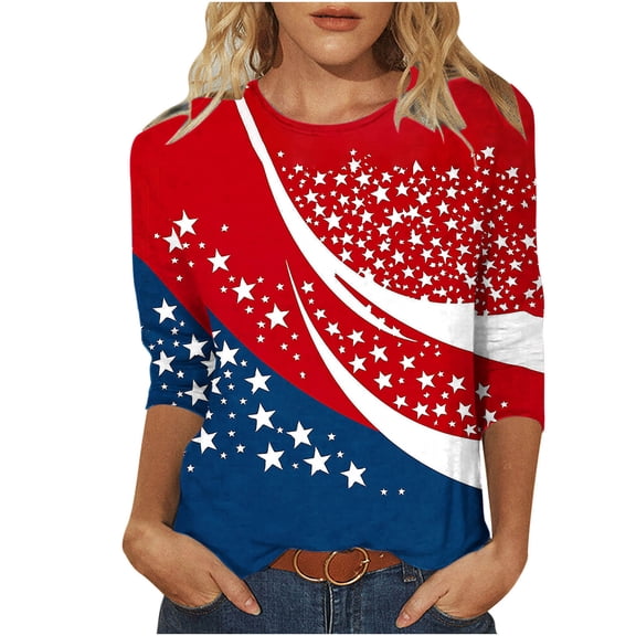 Htigea Fourth of July Tops for Women 3/4 Sleeve 1776-2026 Shirts Star Striped Print Tees Independence Day 250th Anniversary T-Shirts 03 Multicolor S