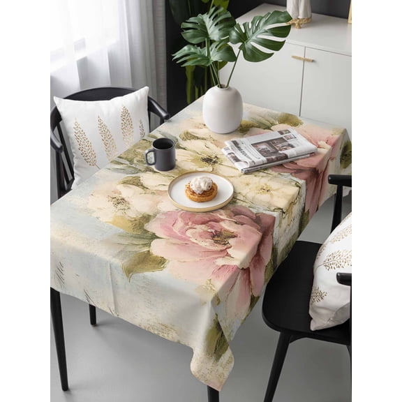 Farmhouse Pink Floral Tablecloth Rectangle Table Cloths 54x108, Waterproof Tablecloth Outdoor Table Cloth, Spring Vintage Botanical Flowers Washable Table Cover for Kitchen Dinning Party