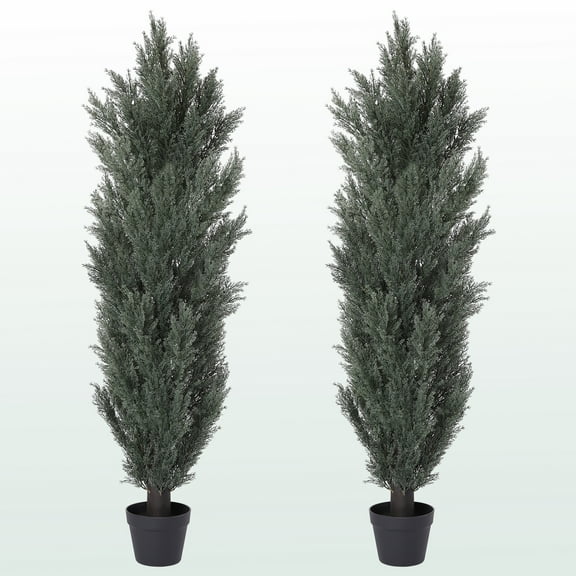 59" Artificial Cypress Tree of 2, Faux Plants for Indoor/Outdoor, Realistic Greenery for Home & Patio