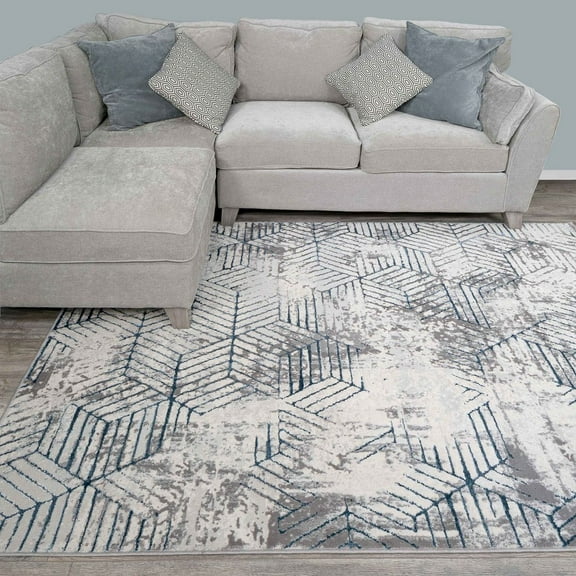 KUKOON Blue Geometric Abstract Area Rug