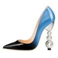 thumbnail image 2 of FSJ Women Classic Pearls Block High Heels Pumps Pointed Closed Toe Slip On Ladies Office Party Sexy Dressy Slide Shoes Size 4 Blue Gradient, 2 of 4