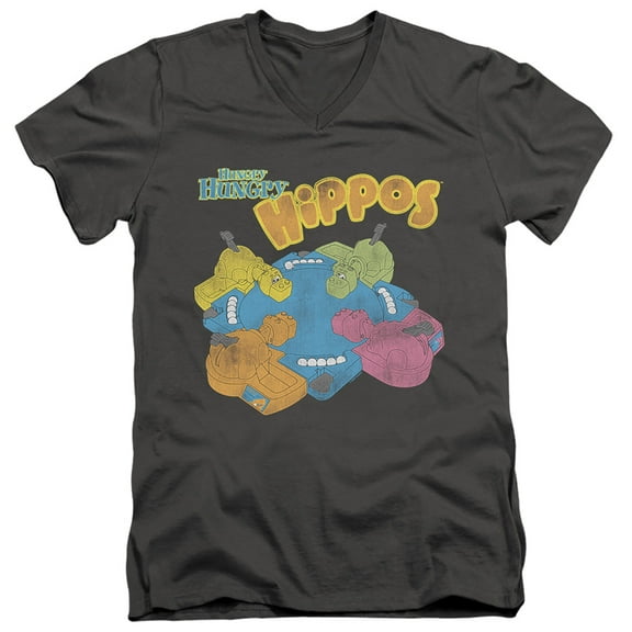 Hungry Hungry Hippos Ready To Play S/S Adult V-Neck T-Shirt 30/1 T-Shirt Charcoal