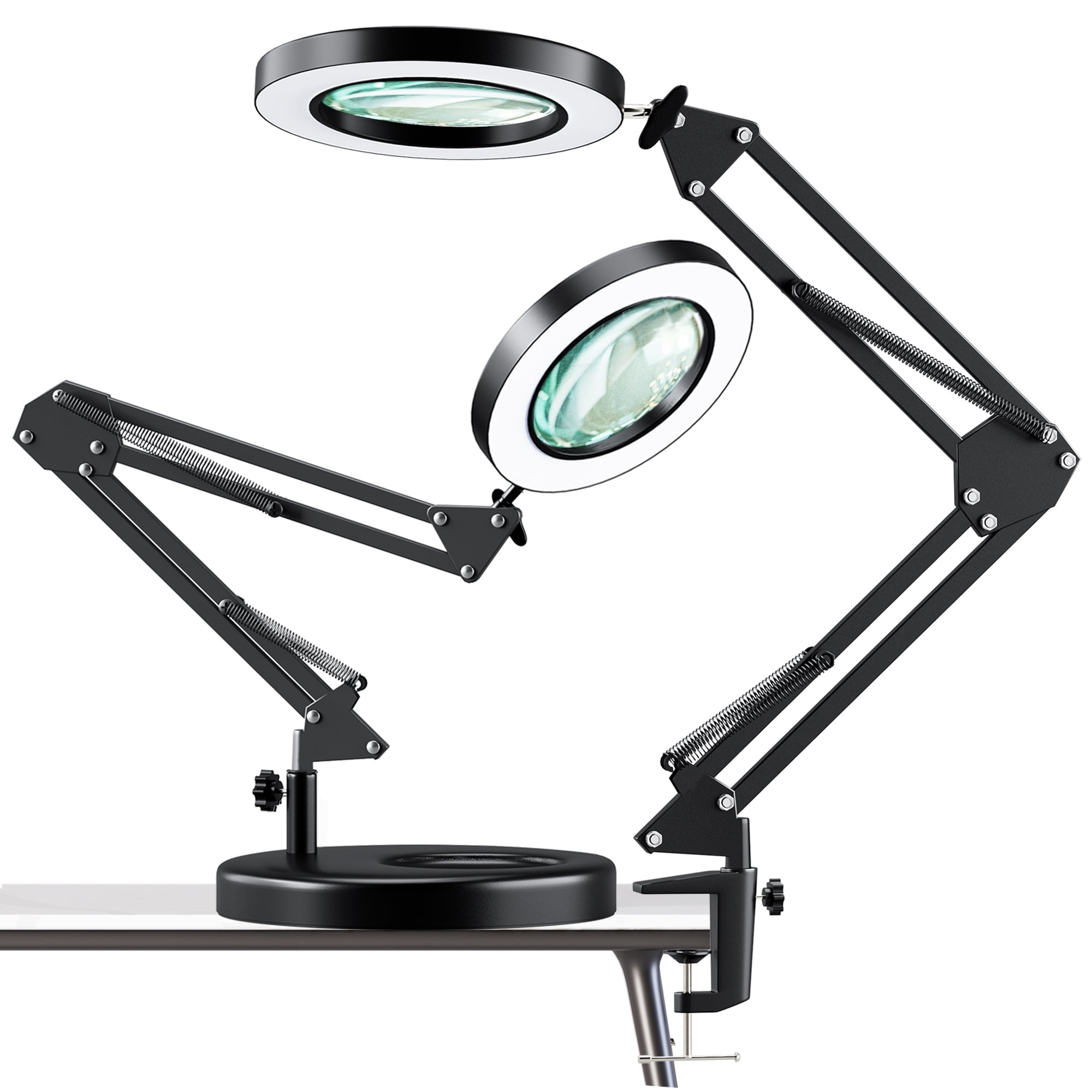 KIRKAS Magnifying Glass with Light and Stand, 10X Real Glass 2in1 Desk Lamp & Clamp, 3 Color