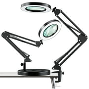 KIRKAS Magnifying Glass with Light and Stand, 10X Real Glass 2-in-1 Desk Lamp & Clamp, 3 Color Modes Stepless Dimmable, LED Lighted Magnifier with Light for Hobby Reading Crafts Repair Close Works
