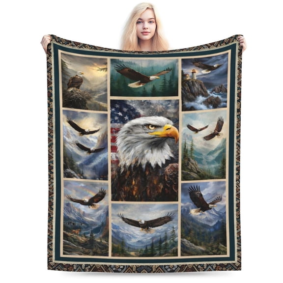 Eagle Blanket American Flag Bald Eagle Throw Blanket Soft Warm Cozy Fuzzy Plush Gifts for Girls Women Lightweight Fleece Flannel Stuff Decor Blankets for Adults 50x40