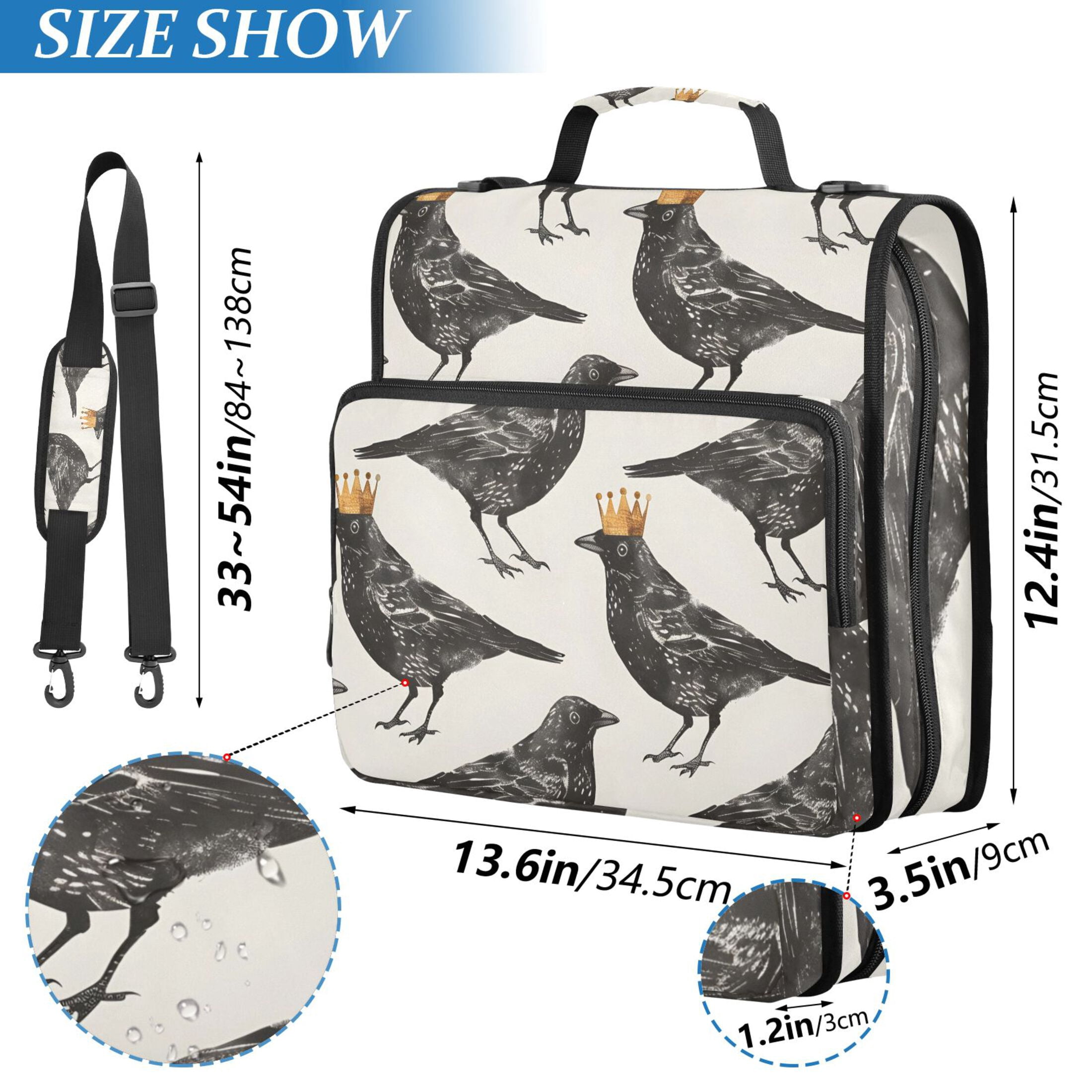 3 Ring Zipper Binder with Shoulder Strap Waterproof Trapper Keeper 2 Inch D-Ring 500 Sheets Capacity Blackbirds with Crown