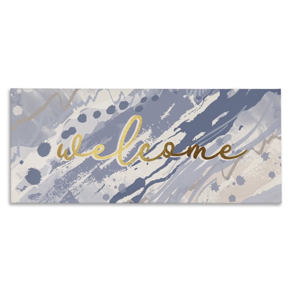 Stupell Industries Bohemian Welcome Phrase Soft Blue Abstract Geode Pattern Canvas Art, 24 x 10, by Jennifer Ellory