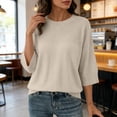 thumbnail image 7 of thefmos Women's Fall Winter 3/4 Sleeve Crewneck Knitted Pullover Tops Solid Loose Casual Basic Tops Cozy Fashion Clothes, Khaki 2XL, 7 of 7