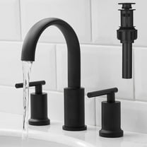 Matte Black Waterfall Bathroom Faucet 3 Hole, Widespread Two Handle Bathroom Sink Faucet Vanity Faucet, 8 Inch Bathroom Faucets for Sink with cUPC Supply Lines and Pop-Up Drain