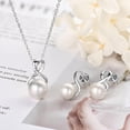 thumbnail image 2 of Leander Sterling Silver Pearl Jewelry Set with Shiny Moissanite, Real Freshwater Pearl Earrings Necklace for Women, Wedding Jewelry for Brides Bridesmaid, Mother's Day, 2 of 6