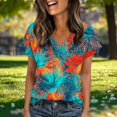 thumbnail image 4 of Womens Summer Tops 2026 V Neck Short Sleeve Shirts Trendy Dressy Casual Hawaiia Floral Vacation Outfits Printed, 4 of 7