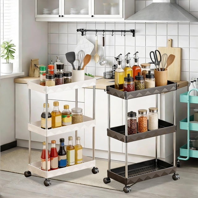 Sentmoon Rolling Cart Organizer Rolling Storage Cart with Drawers Wide Storage Carts Rack Three-Tier Miscellaneous Storage Unit Dorm Room Storage Solution Narrow Space Storage Rack