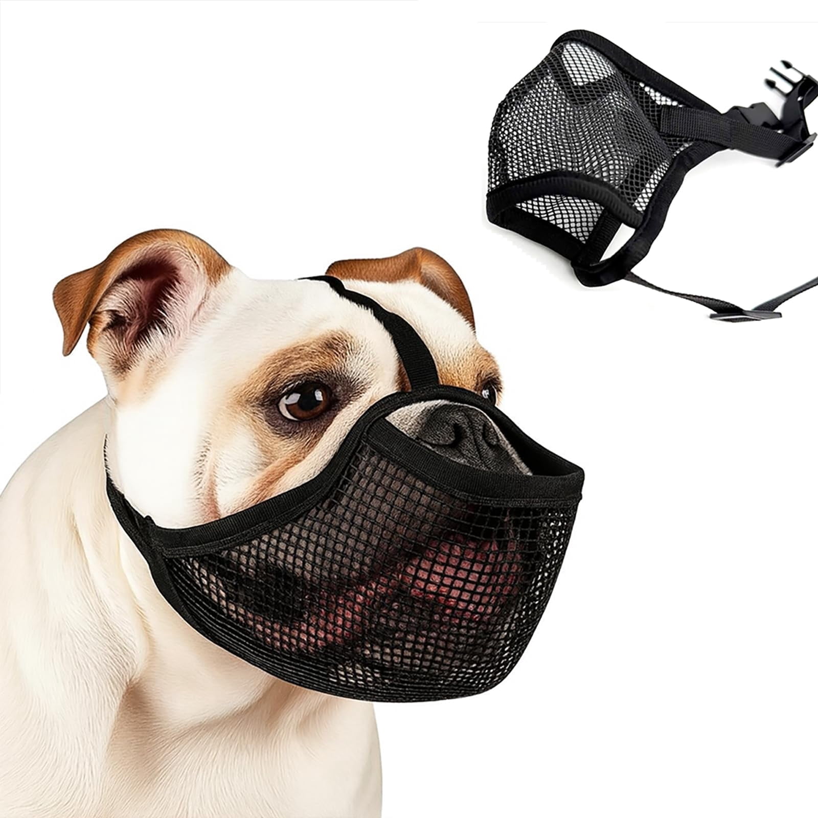 Colenumone French Bulldog Muzzle Soft Mesh Short Snout Muzzle with Mouth Opening & Enlarged Eye Holes Allows Panting Drinking Feeding Prevents Biting for Shih Tzu Pug English Bulldog
