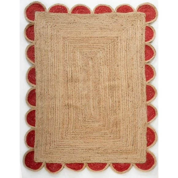 Tapis de Zone en Jute Naturel Tressé à la Main Indien avec Motif en Jute de Couleur Rouge, Tapis à Bord Festonné, Tapis et Carpette en Jute Naturel pour la Décoration de la Maison, Taille 2.6 x 6 Pieds (75 cm x 180 cm) Coureur