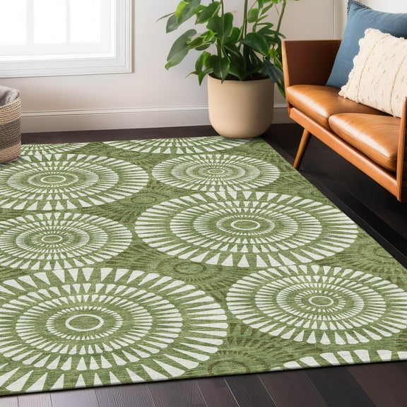 Addison Rugs Chantille Indoor/Outdoor Transitional Circles Green Washable Rectangle Rug, 3' x 5'