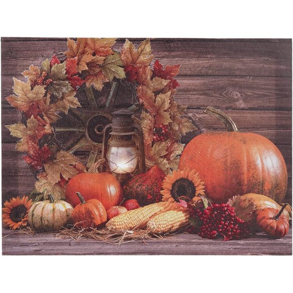 16'''' x 12'''' Autumn Canvas Prints Wall Art, Fall Pumpkins with Sunflowers Red Leaves Picture Poster for Home Decor, Autumn Harvest Pumpkins Painting Thanksgiving Gifts