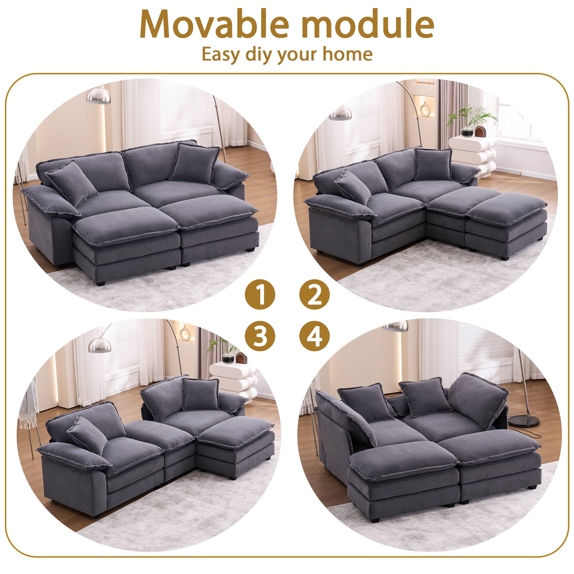 AQUOSseoce／VelvetBlack ZX Design 84.6'' Oversized Velvet Loveseat Couch, Modern
