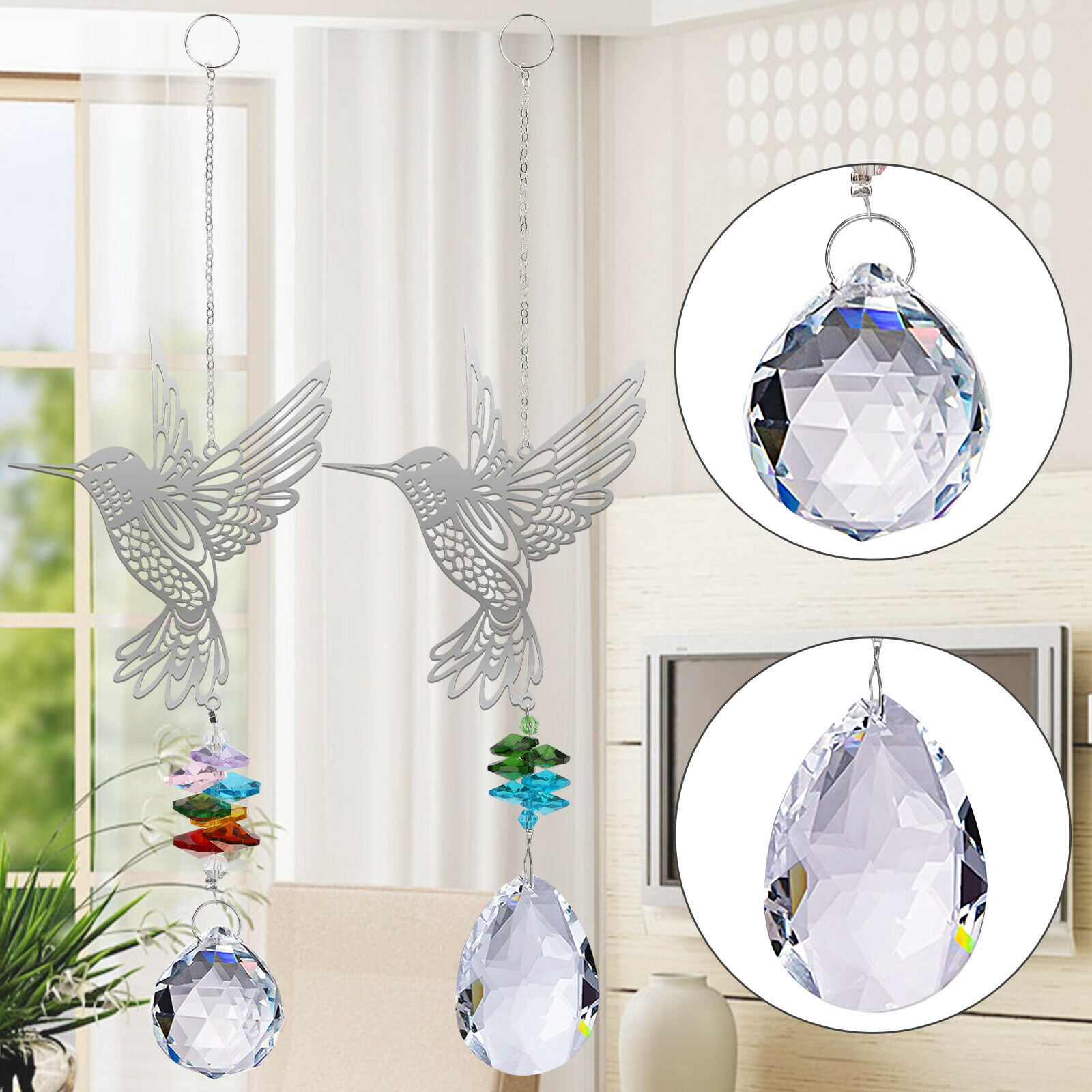 Details about   2PCS Suncatcher Crystal Hummingbird Pendant Prisms Hanging Ornament Garden Decor 
