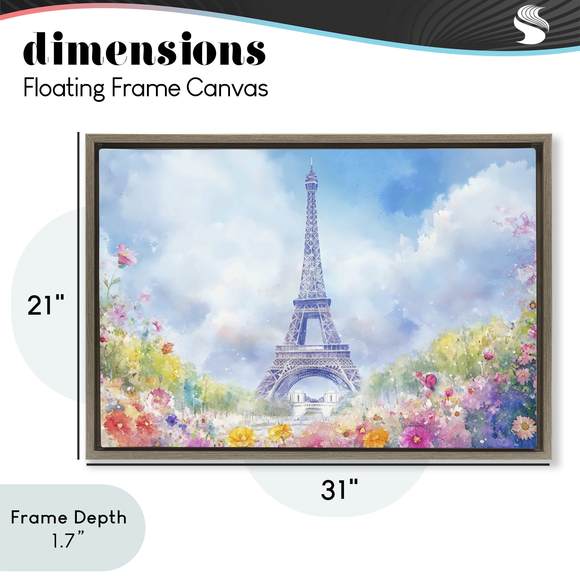Stupell Industries Rainbow Spring at Eiffel Tower Brown Framed Floater Canvas Wall Art, design by Creative Studio