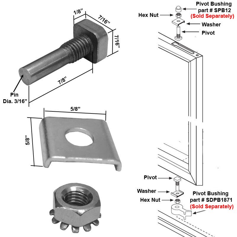 Shower Door Stainless Steel Pivot Pin with HexNut and Washer for Pivot Shower Doors Walmart