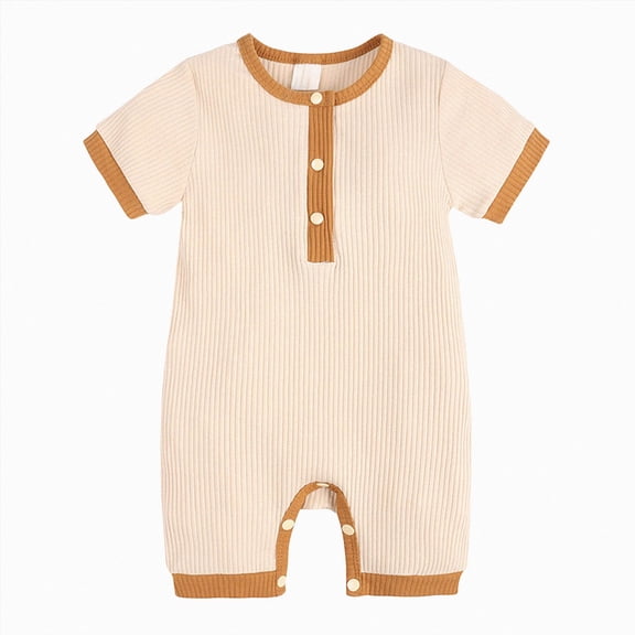 KPOPLK Unisex Newborn Baby Jumpsuit Pure Cotton Short Sleeve Romper Baby One Piece Soft Comfortable Pure Cotton Baby Clothes for Boys and Girls Size 3-6 Months,Beige