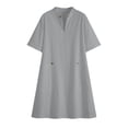 thumbnail image 6 of Summer Dress for Women V Neck Short Sleeve Linen Casual Solid Color Midi Dress with Pockets, 6 of 7