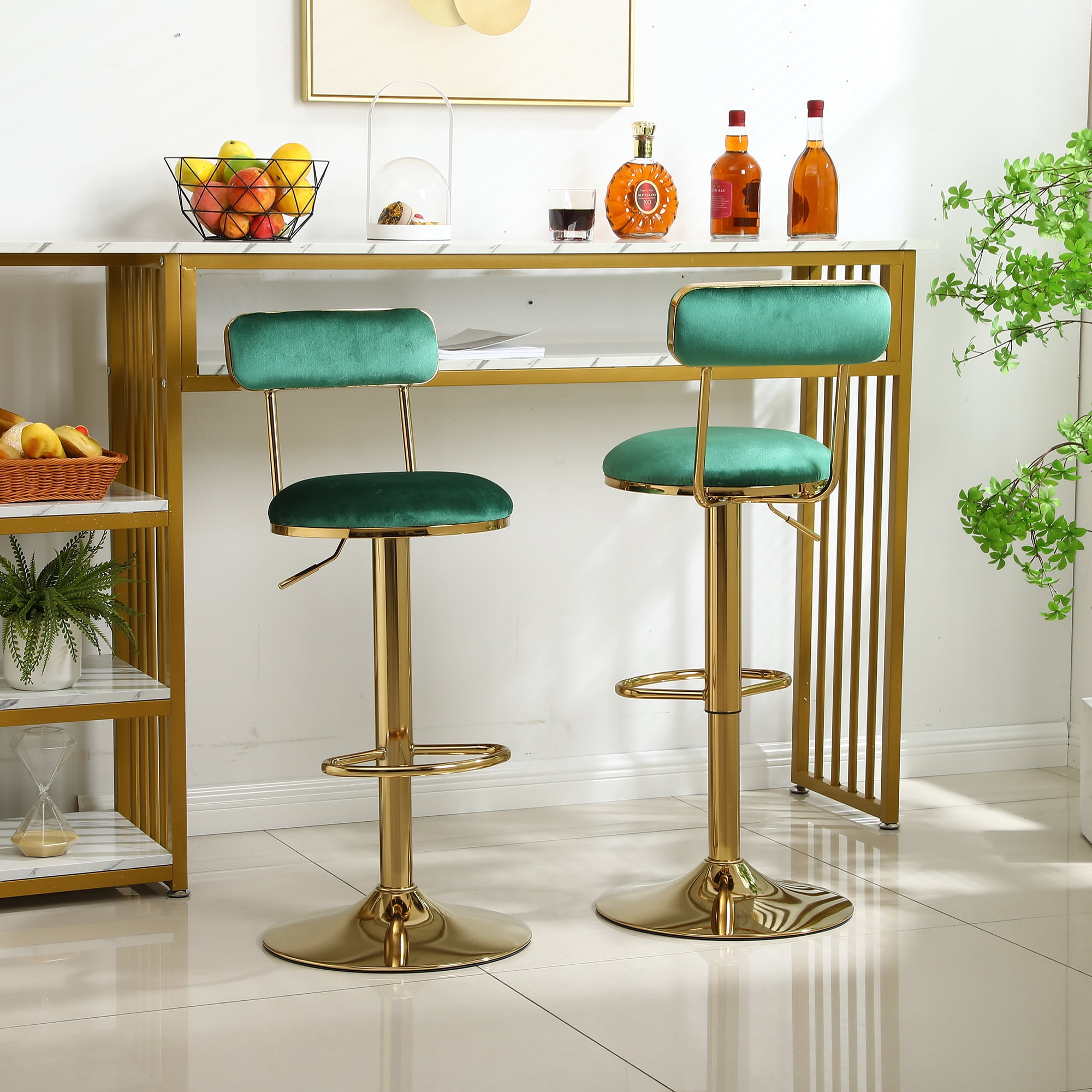 Resenkos Vintage Velvet Bar Stools set of 2 Dining Chairs Footrest, Counter height Barstools for Kitchen Counter, Green Resenkos Vintage Velvet Bar Stools set of 2 Dining Chairs Footrest, Counter height Barstools for Kitchen Counter, Green