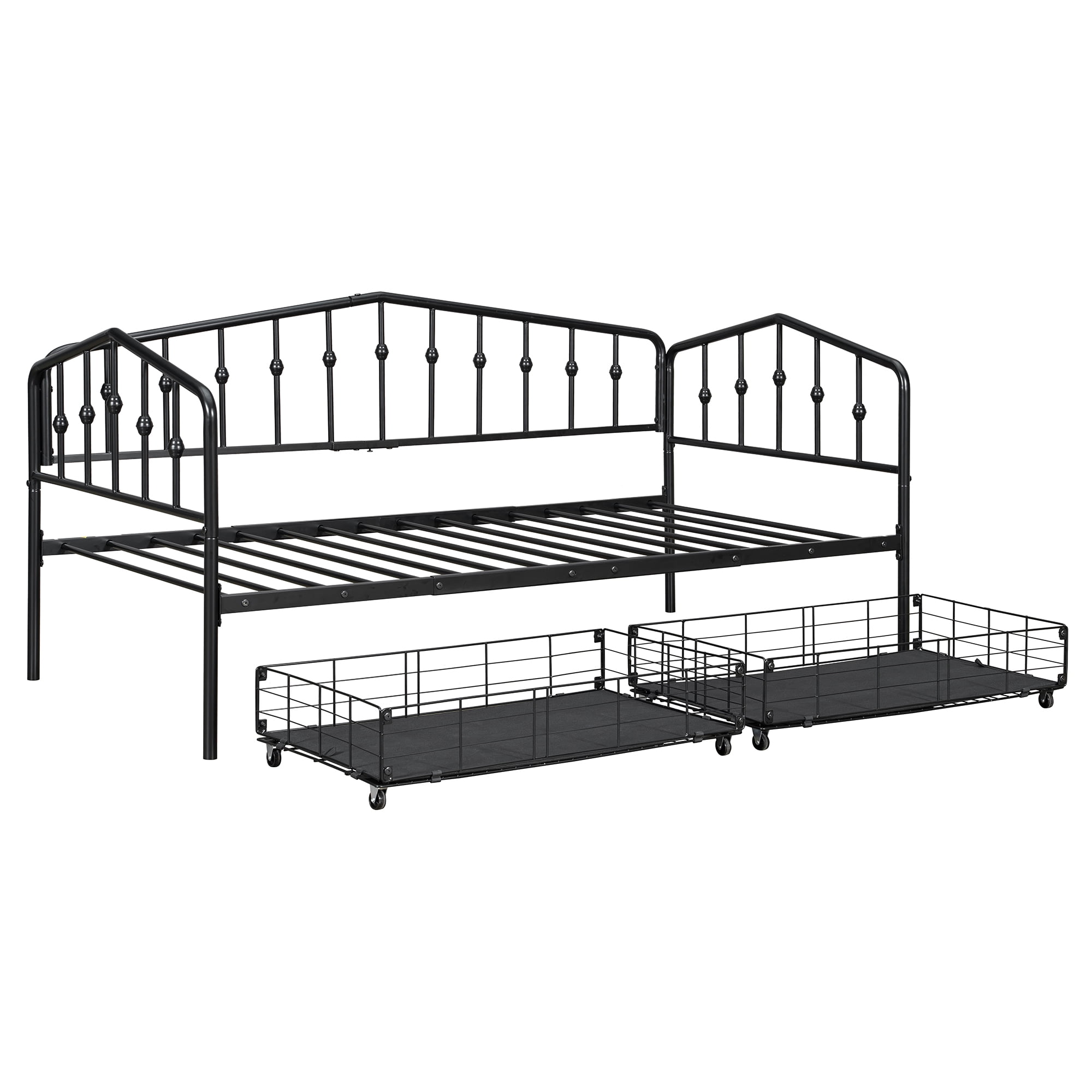 GARITIN Twin Size Metal Daybed with 2 Drawers, Storage Daybed Frame with Drawers for Bedroom Guest Room, Black