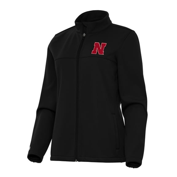 Women's Antigua Black Nebraska Huskers Links 2 Golf Full-Zip Jacket