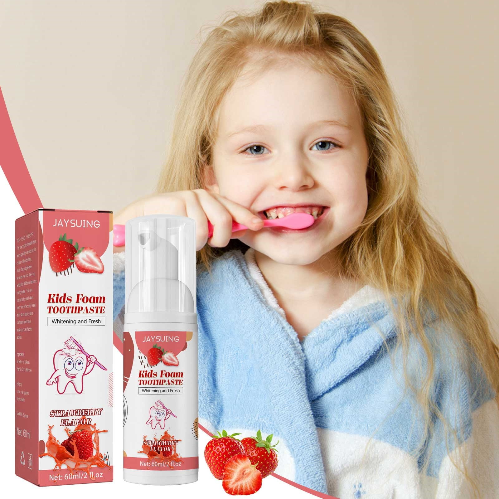 Kids Toothpaste Foam Low Fluoride Teeth Whitening Fruit Flavored For 3 Years Old And Above 60ml
