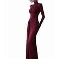 thumbnail image 2 of Womens Maxi Dress Long Sleeve Ruched Bodycon Club Party Casual Wedding Dresses Wine Red M, 2 of 8