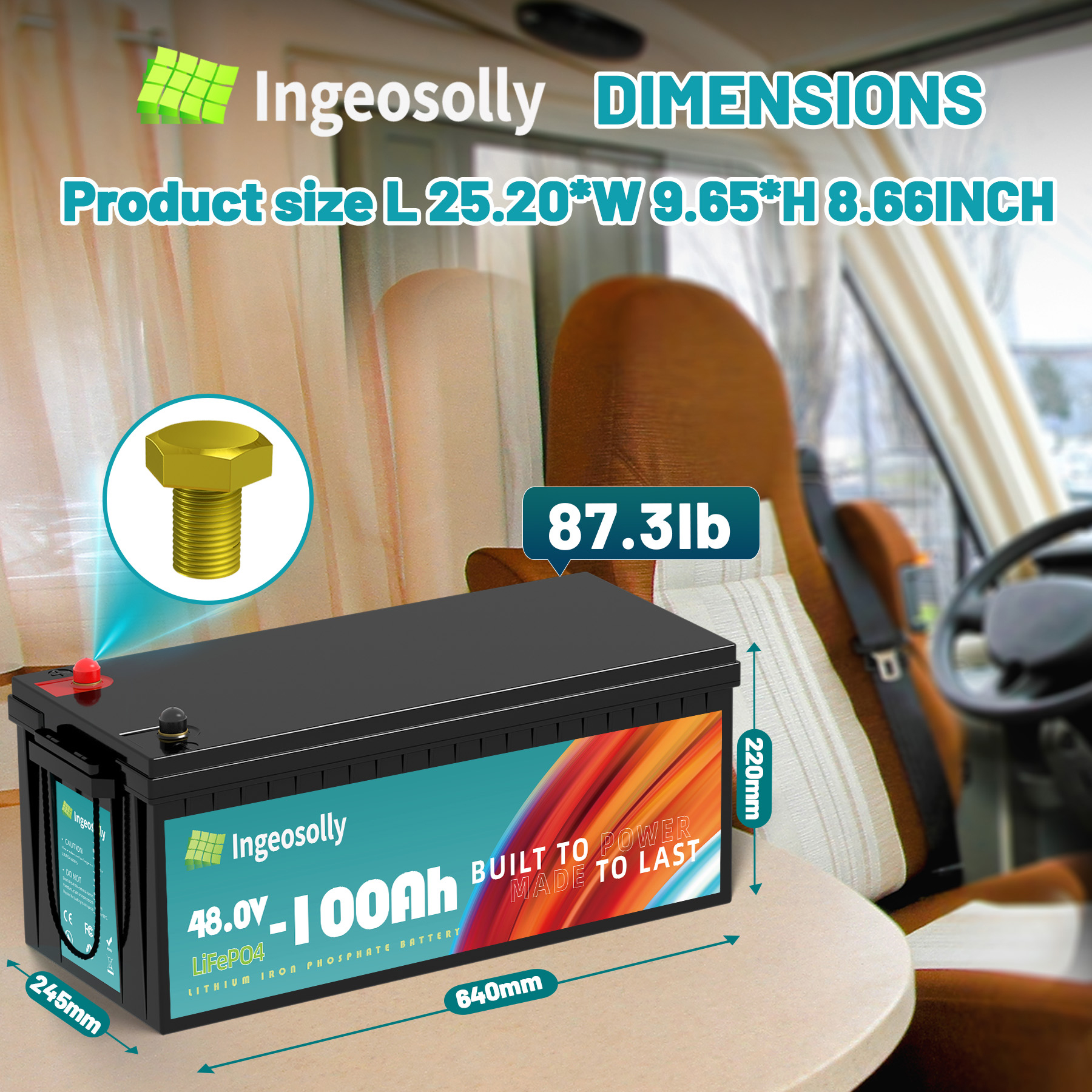 48V 100Ah LiFePO4 Golf Cart Battery,200A BMS,15000 Deep Cycles & 10-Year Lifespan,Ingeosolly Lithium Battery for RV,Marine,Solar,Trolling Motor,Golf Cart