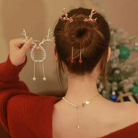 Deals of The Day Clearance! Christmas Antler Clip Lights, Luxurious Hair Clip Headdress with Fixed Ball Head for Holiday Hairstyles, Festive Hair Accessories