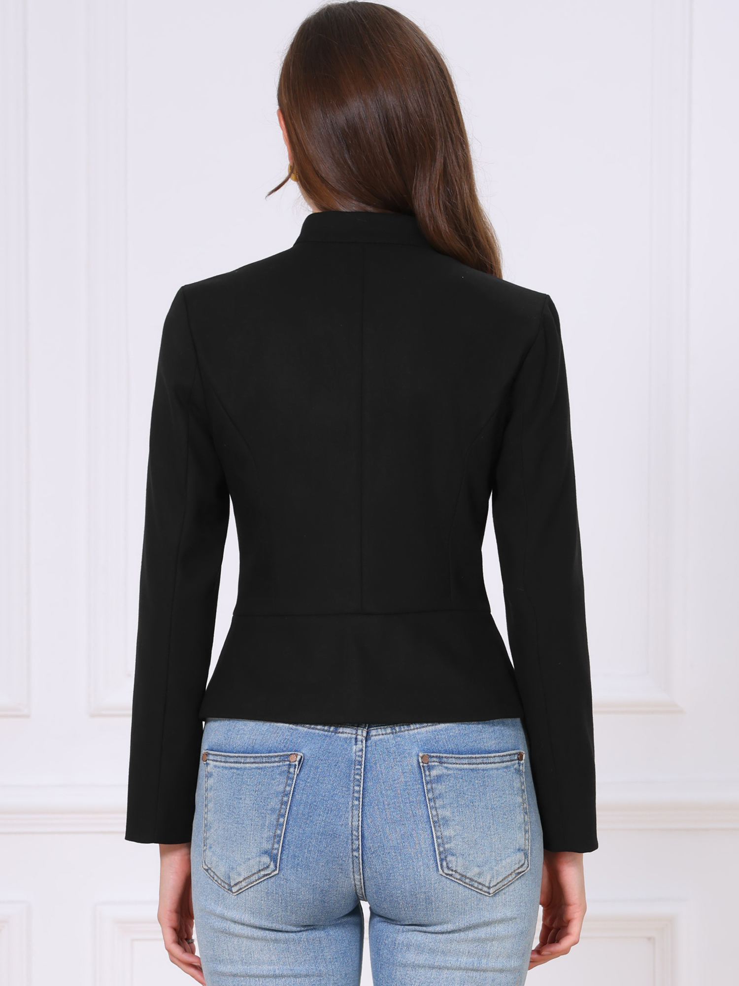 DARING DIVA Women's Blazer Classic Button Stand Collar Blazer L Black