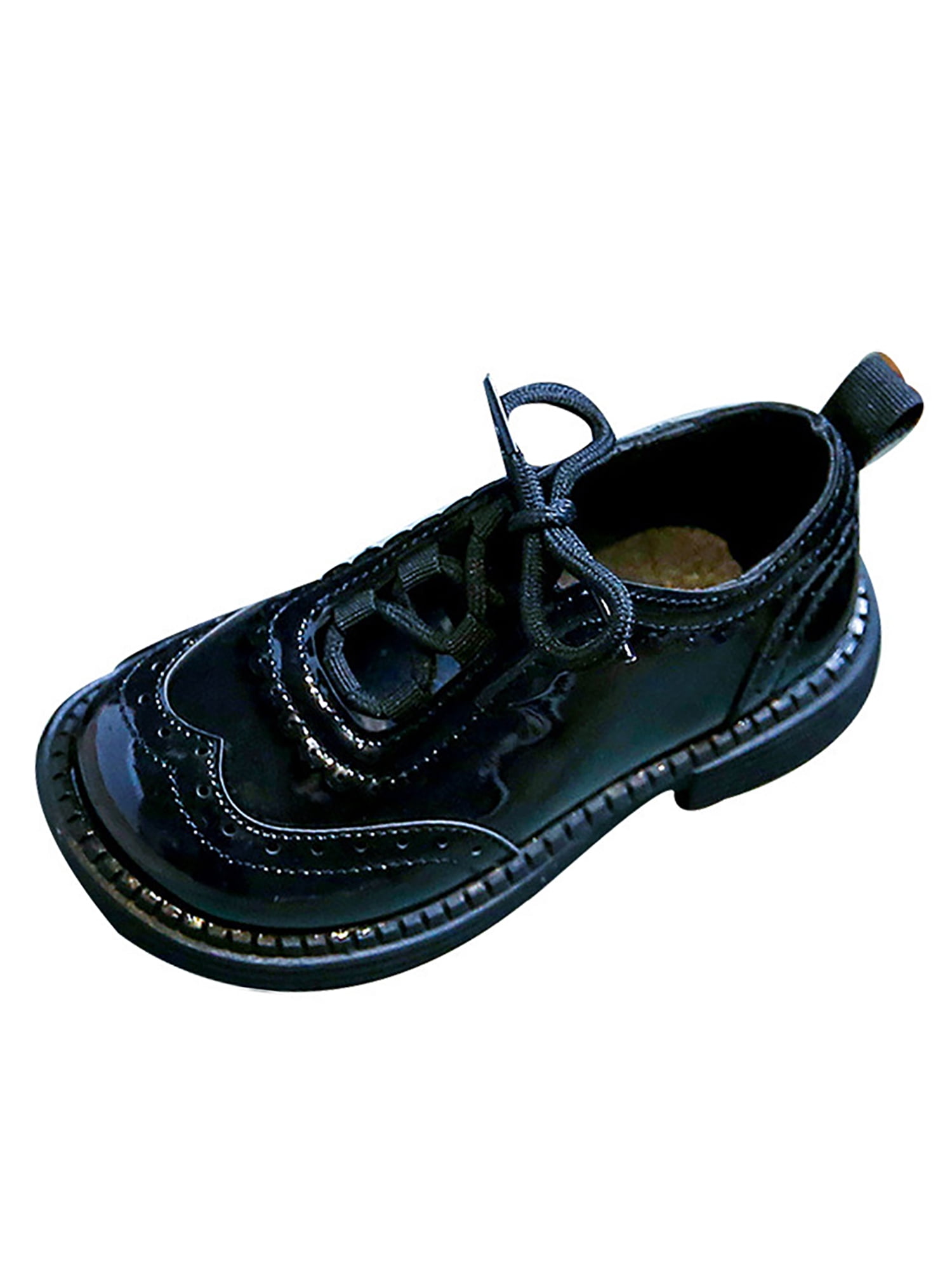 Lacyhop Kids Performance Lightweight Leather Shoe Low Top Brogues Breathable Round Toe Black 13c, Girl's