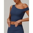thumbnail image 6 of Aivtalk Womens One Shoulder Sports Bra Longline Workout Bralette Low Impact Padded Butterluxe Yoga Tops Built in Bra Support Wirefree Asymmetrical Cropped Tank Blue L, 6 of 7